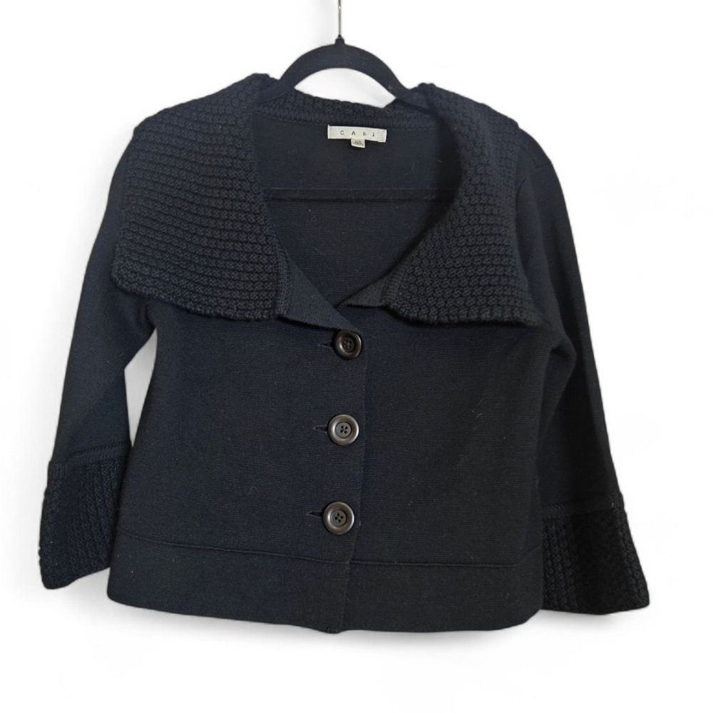 CAbi Style 502 Jackie O Wool Blend Cardigan Sweater Black XS Cropped